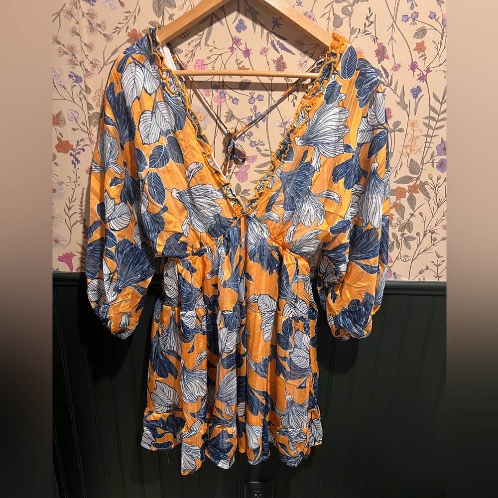 Gold/blue floral dress